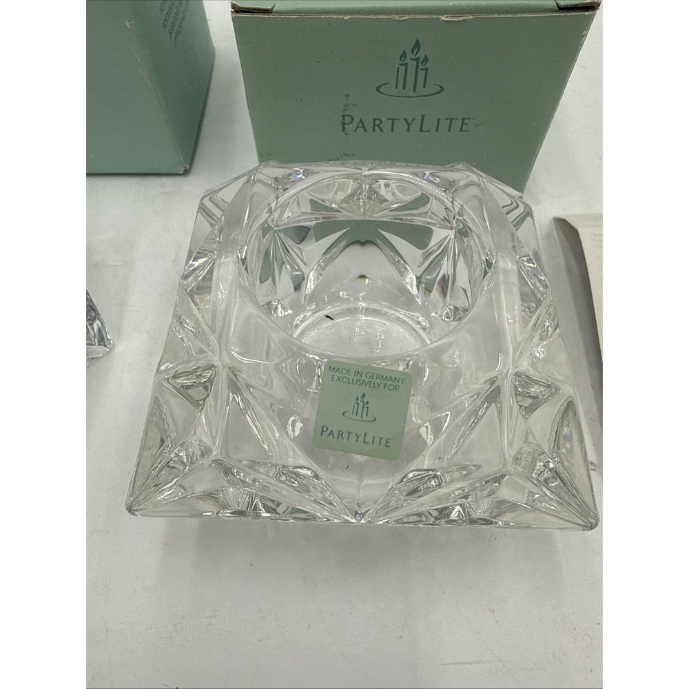 Lot Of 2 Partylite Quad Prism 24% Lead Crystal Glass Votive Candle Holder w/Box - Picture 2 of 8